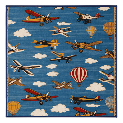 Machine Washable Transportation Blue Area Rug