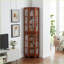 Cabinets Corner Curio with Adjustable Glass Shelves, Lighting, Solid Wood Legs | 70"H x 22"W x 16.95"D | Traditional | Solid Wood+MDF-371531261