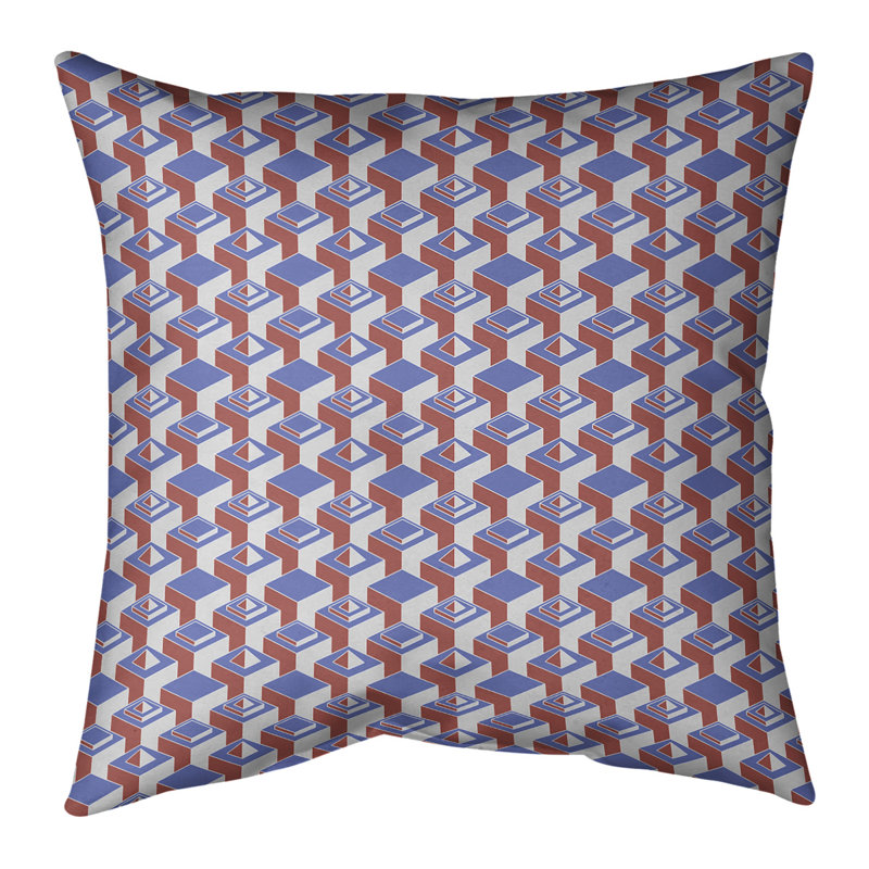 Housse de coussin Skyscrapers, 14 po x 14 po, Bleu chaud / rouge, Simili daim