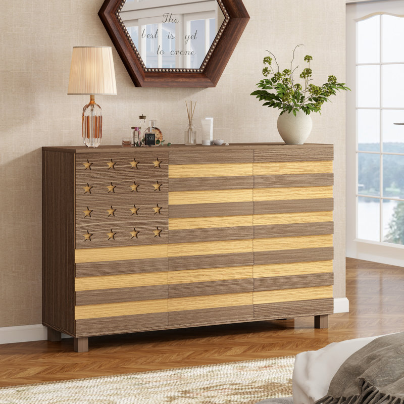 Buffet polyvalent, sculpté à la main, 2 tiroirs, 3 portes, tablettes réglables, console café-bar | Idée de cadeau, Brun/jaune