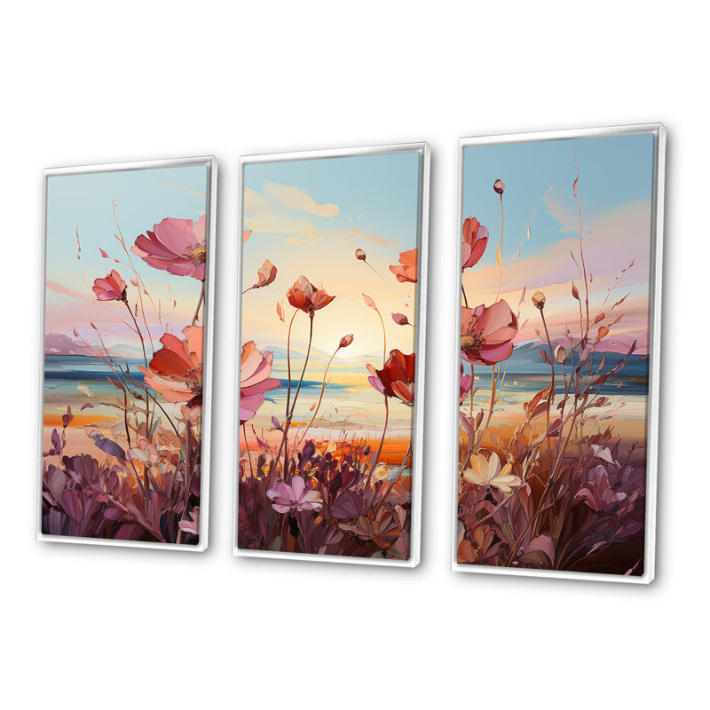 «Wildflowers Beach Sunset - Wildflowers», ensemble de reproduction d'art mural, Cadre flottant blanc