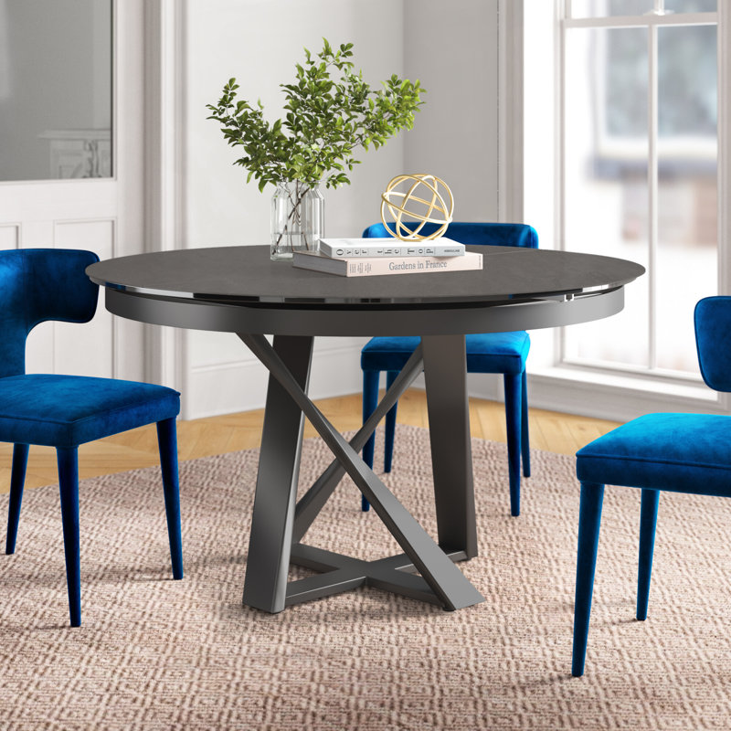 Keithley Round Metal Base Dining Table, Graphite, Graphite