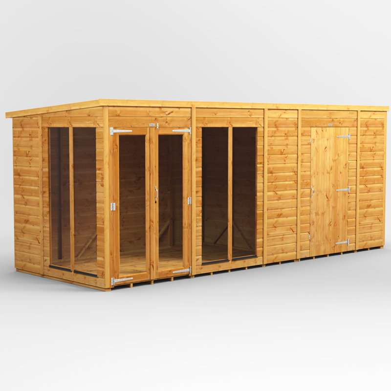 Powersheds 16 x 6ft Timber Tongue & Groove Pent Summerhouse Combi (includes 6ft Side Store)