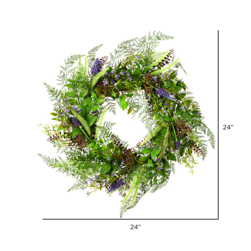 24" Artificial Green and Purple Floral Spring Wreath