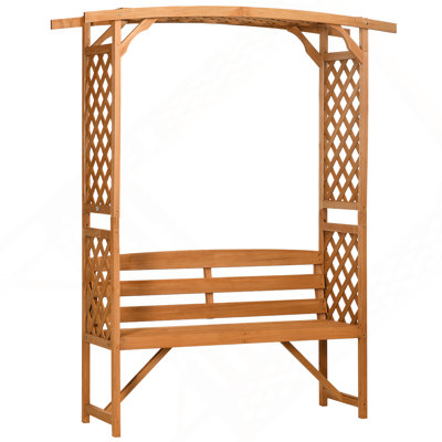 Banc de jardin pour patio avec tonnelle et pergola avec 2 treillis, banc d'extérieur en bois naturel à 3 places pour vignes et plantes grimpantes, décor de jardin, brun