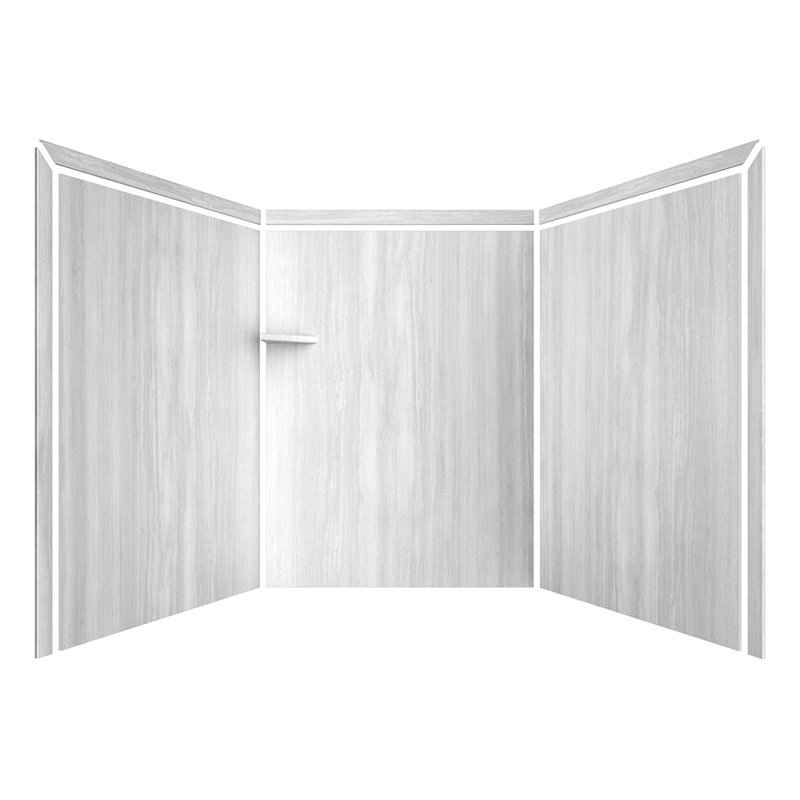 Bordure de douche en alcôve argentée FlexStone l 60 po x P 60 po x H 80 po FlexStone, Strates d'argent