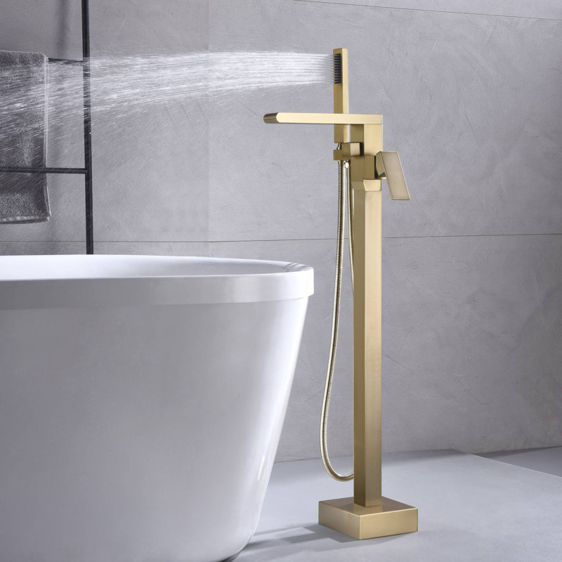 Floor Waterfall Faucet with Diverter, Brushed Gold