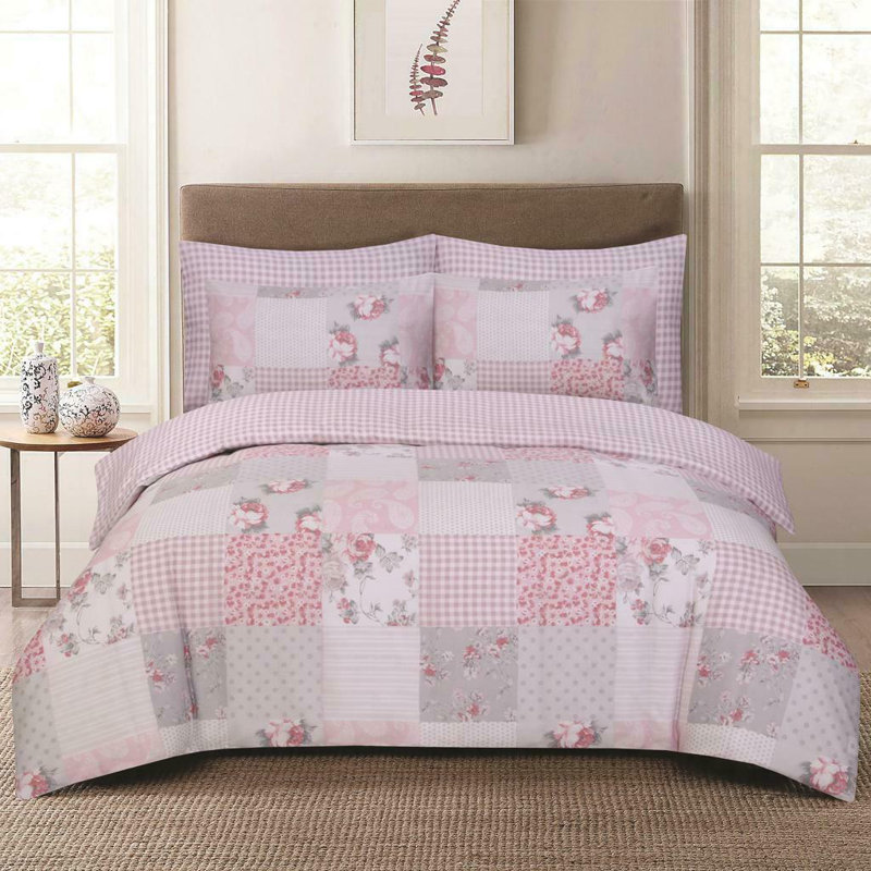 Swiger Microfiber Patchwork Duvet Cover Set with Pillowcases Included, Single