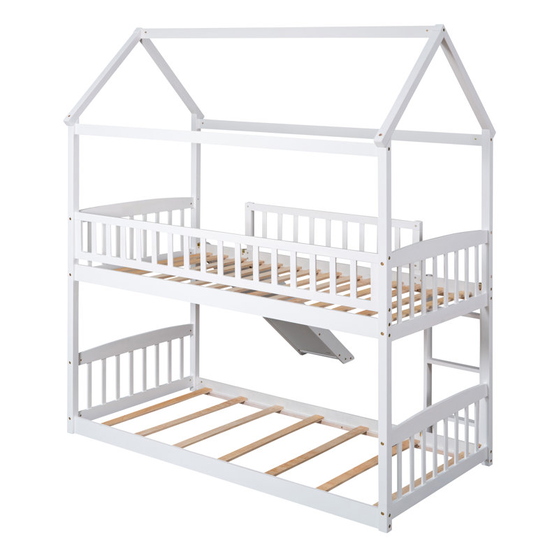 Nuvia Rustic Loft Bed With Ladder, Solid Pine Wood And MDF, White