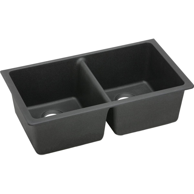 Quartz Classic 18.5" W x 33" L Double Basin Undermount Kitchen Sink, Black