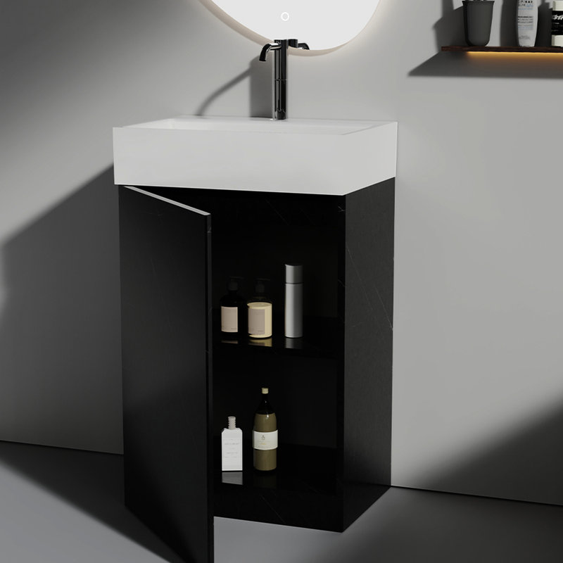 Meuble-lavabo en marbre noir avec lavabo en céramique - apparence moderne autoportante