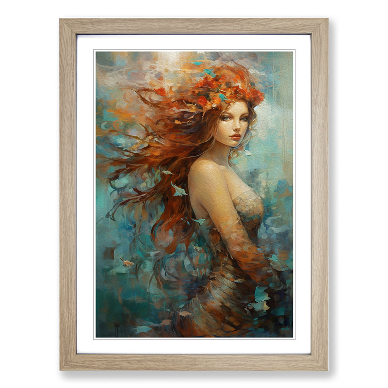 Mermaid Abstract Framed Print, Oak , 46cm H x 34cm W x 2cm D
