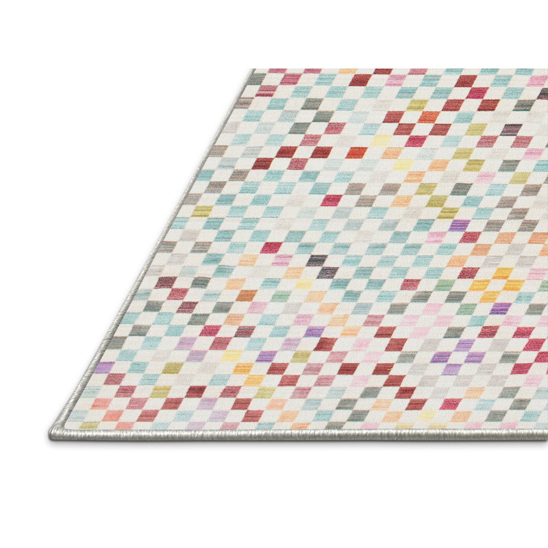 Tapis décoratif bleu clair/rouge à motif géométrique Tolson, Rectangle 8 pi x 10 pi