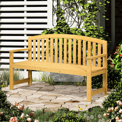 Banc de patio 56,25 "avec accoudoirs - Jardin extérieur en bois naturel 2 pour porche, bord de piscine, balcon 56"