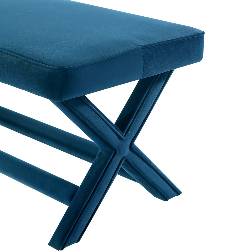 Repose-pieds bleu en velours Abigail Mid-Century, Bleu