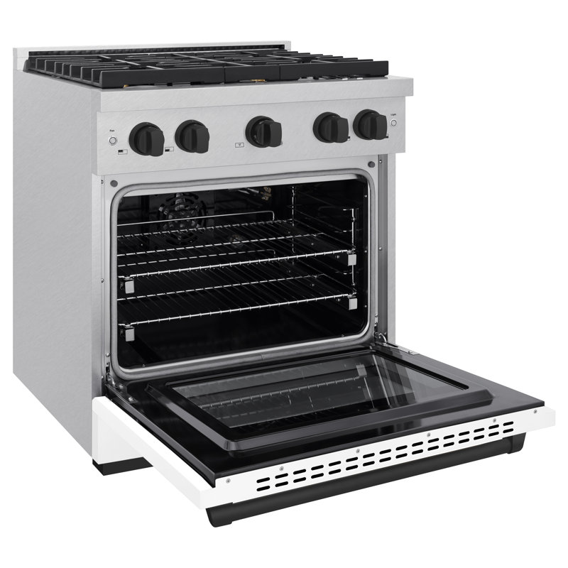 ZLINE Autograph DuraSnow® 30 in. Gas Range w/ White Matte Door and Black Accents, Matte Black