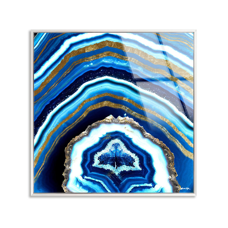 Adore Cyan Geode Abstract Framed Acrylic Art by Oliver Gal, 13" H x 13" W