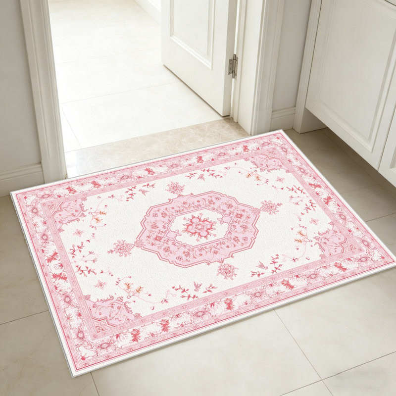 Pink White Persian Rug Carpet-waterproof, easy to clean, machine-washable, soft and comfortable; suitable for door mats, kitchens, living rooms, bedrooms, corridors, and laundry areas. Easy to clean, durable carpet for home decoration.