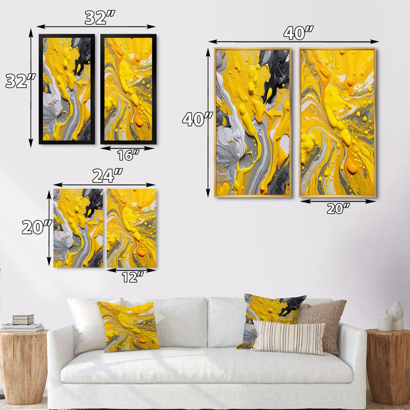 Yellow Gray Cosmic Wall Art, 2-Piece Canvas Set - Yellow And Gray Cosmic Vibrations, 40" H x 40" W, Wrapped Canvas