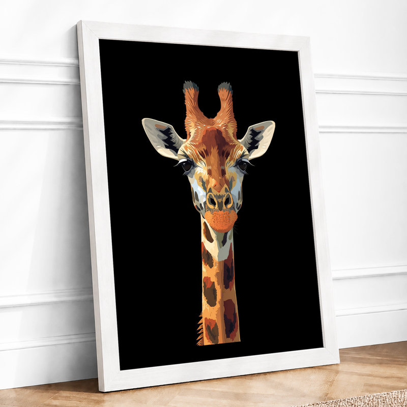 Giraffe Portrait Modern - Framed Print, A3 - 42.0 x 29.7 cm, White