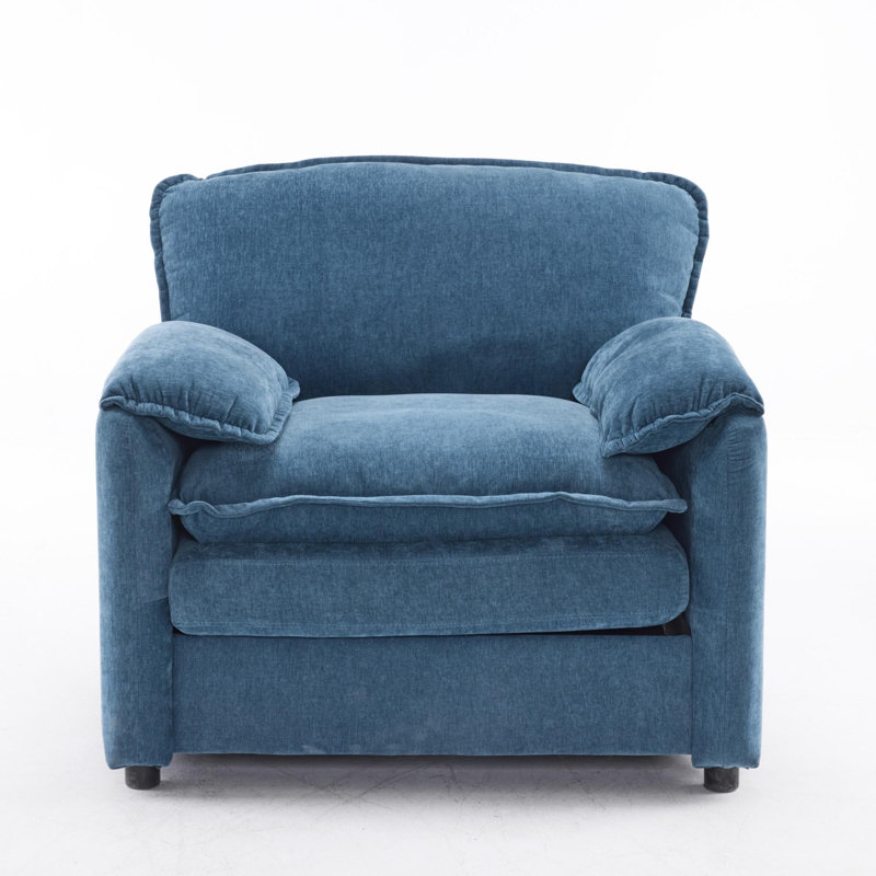 Oversized Chenille Lounge Chair, 38 Inch Wide, High Back Accent Armchair With Comfort Cushions, Blue Chenille