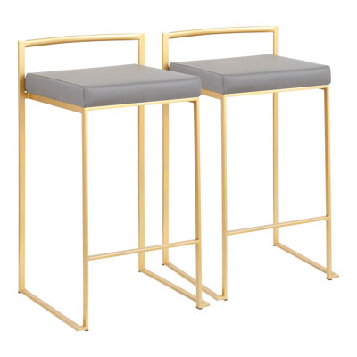 Tabouret de comptoir contemporain Fuji en similicuir gris et doré par Lumisource - ensemble de 2