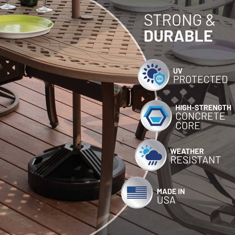 US Weight 50 lbs. Fillable Capacity Round Outdoor Patio Umbrella Base in Black, Black