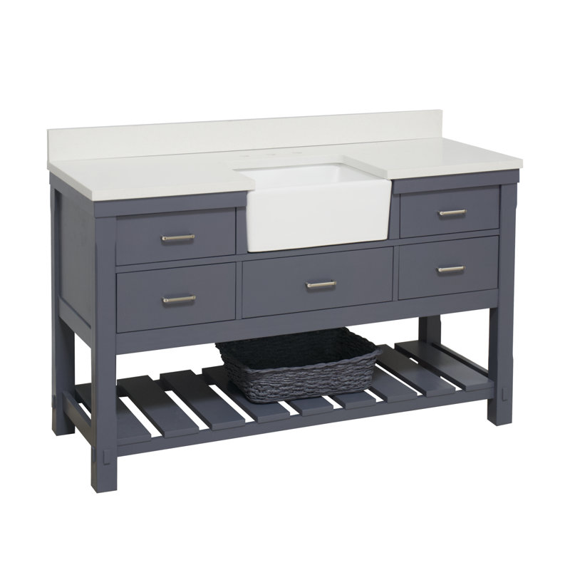 Hitton 60'' Single Bathroom Vanity with Top, Chocolate, Quartz