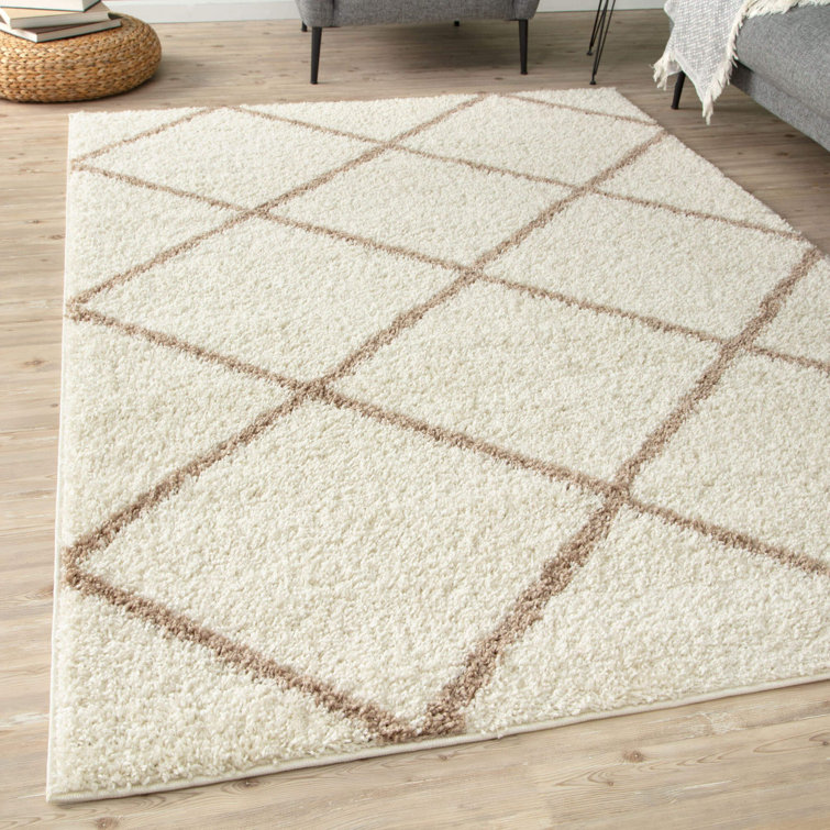 Myshaggy Collection Rugs Diamond Design in Ivory Beige