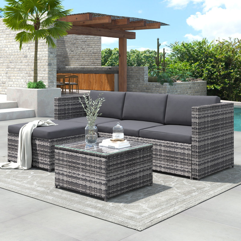 4 - Person Seating Group With Cushions, Grey Cushion/Grey Frame