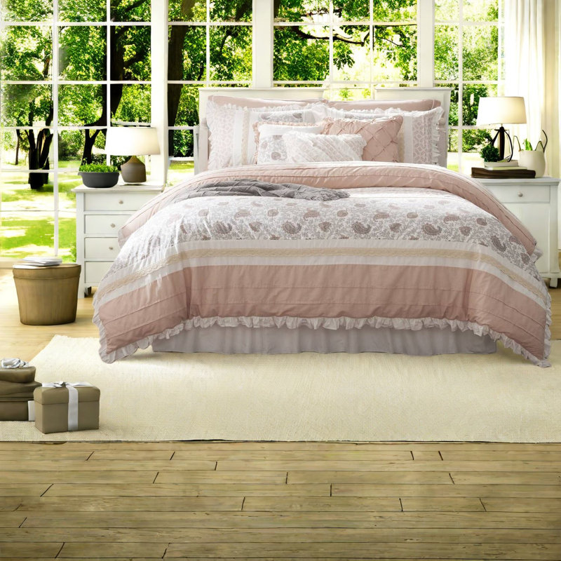 Elegant 9-piece Cotton Percale Bedding Set, Farmhouse Style For Cozy Bedrooms