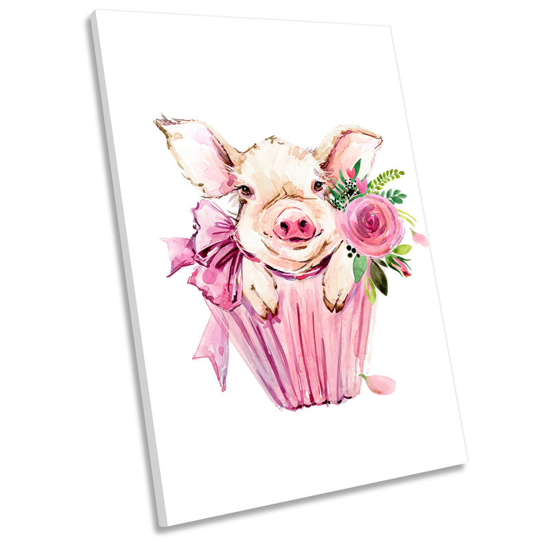 Pig Cup Cake Cute - Wrapped Canvas Painting, 45.7cm H x 30.5cm W x 2cm D
