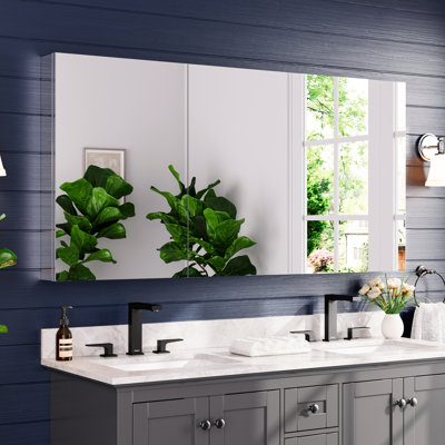 Tri-views bathroom mirror with storage for Over Sink, Wall mounted Medicine Cabinet with Soft-close door, Triple Swing