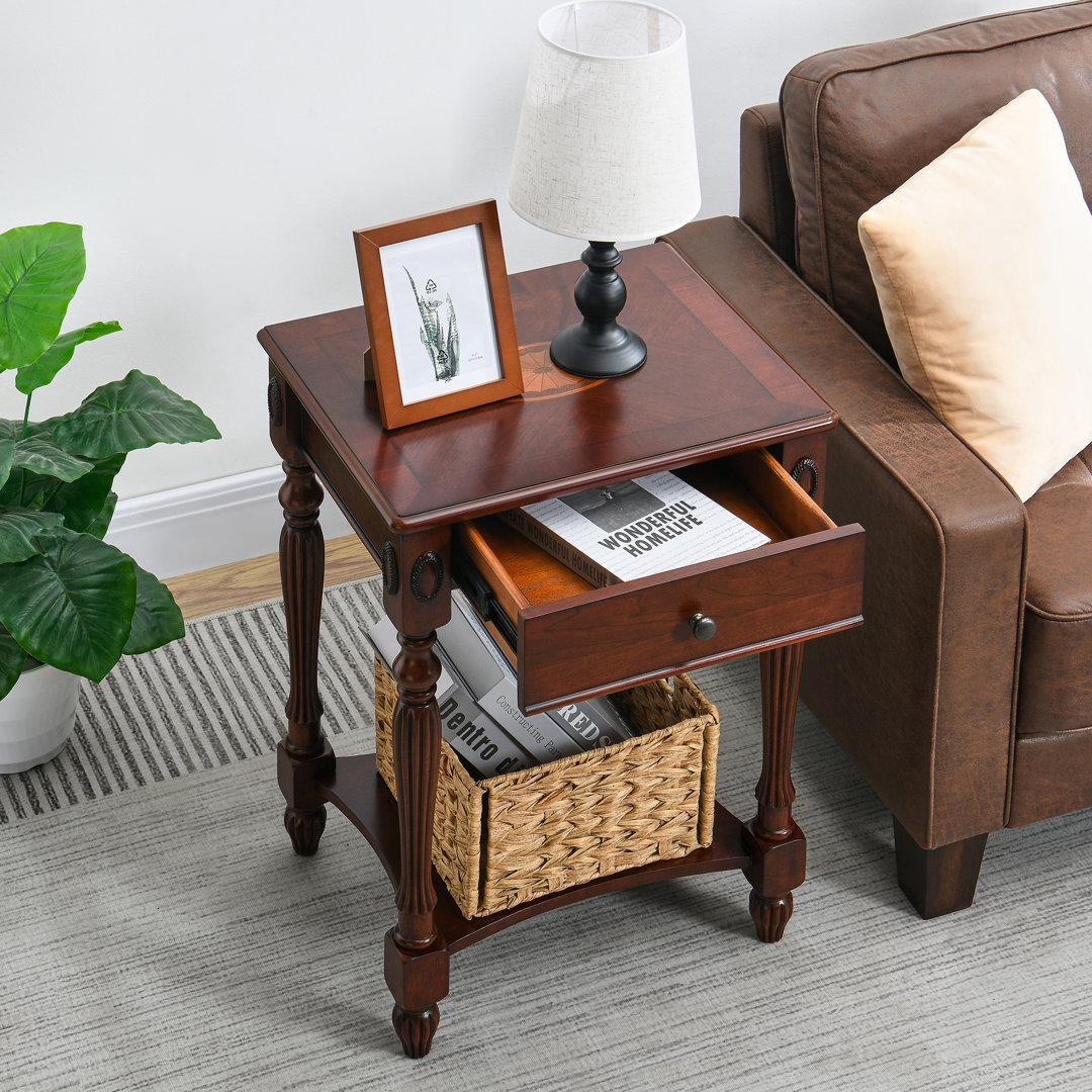 Halleli Solid Wood Side Table with Drawer and Storage Shelf Alcott Hill®