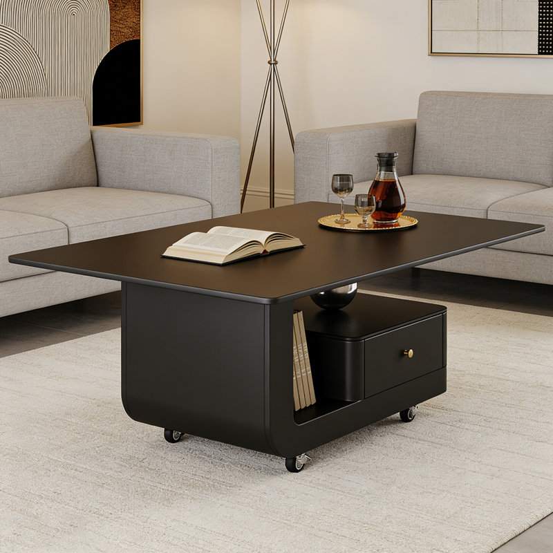 Table basse mobile avec rangement en ardoise, Noir, H 17,71 po x L 39,37 po x l 19,68 po, Noir