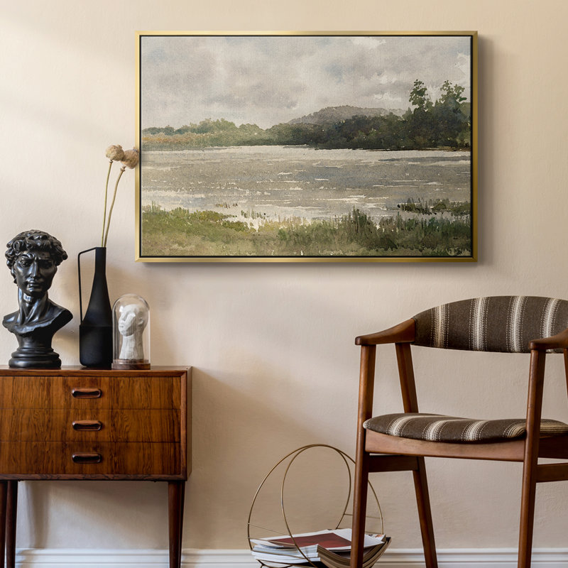 Paysage rétro - MLVII - reproduction de cadre flottant sur toile, Or, H 25 po x l 37 po x P 2 po