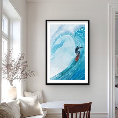 «Surfer on a Big Wave - Sports & Games», reproduction encadrée