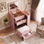 Coiffeuse 3 en 1 avec miroir rabattable, éclairage DEL réglable, plateau latéral coulissant et tabouret, idéale pour gagner de la place dans une chambre, rose.-1440924144