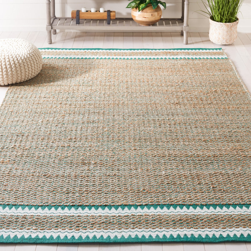 Janellie Natural Fiber Hand Woven Jute/Wool Solid Color Rug in Brown/Green, Rectangle 8' x 10'