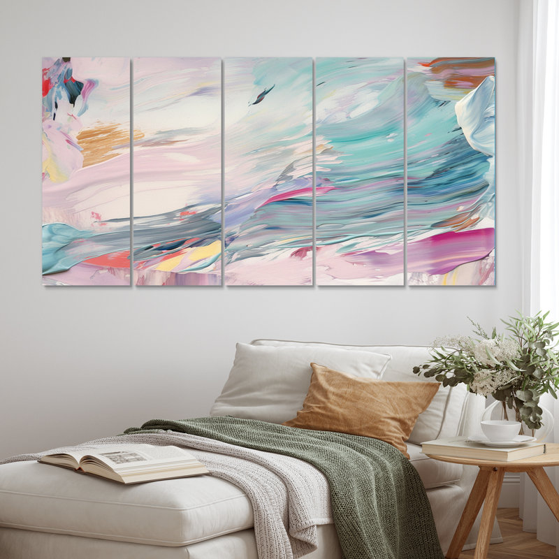 Spring Miracles In Tender Retro Pastel - Art mural abstrait sur toile - 5 panneaux égaux