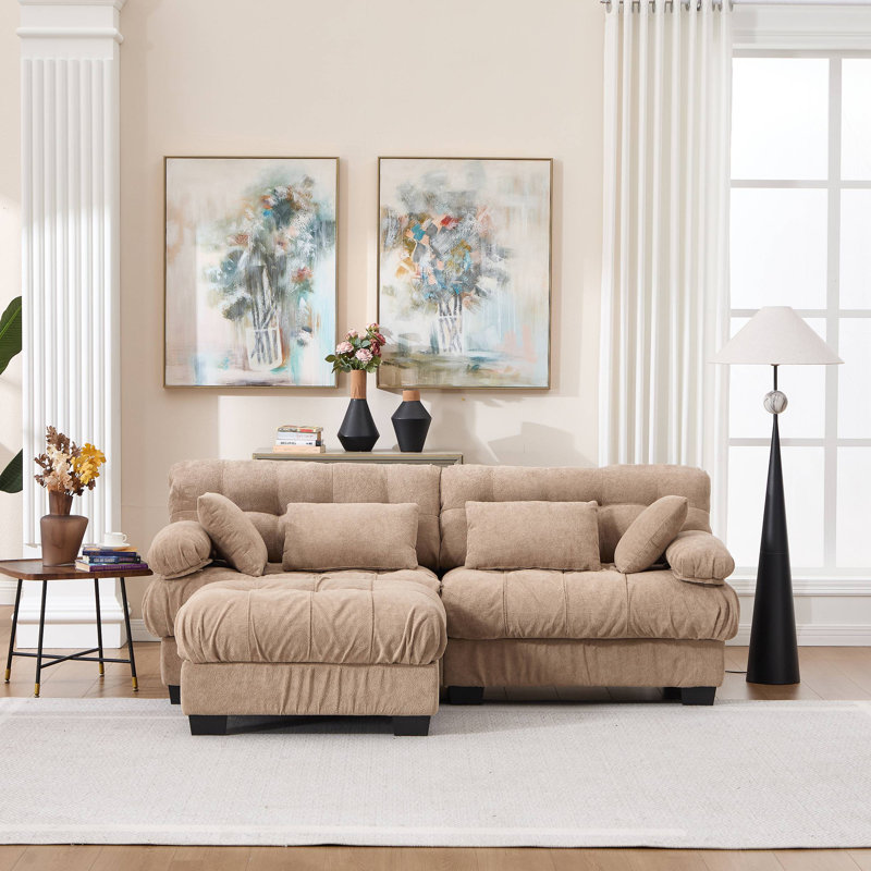 Canapé modulaire avec assise profonde et repose-pieds, Marron clair