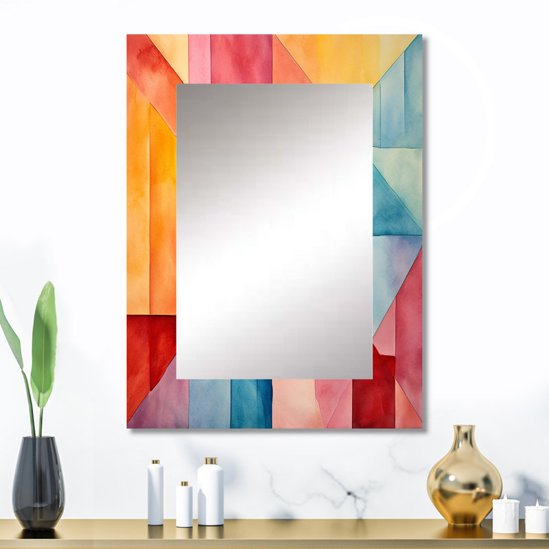 Pastel Colours Contrasting Geometric Composition II - Modern Wall Mirror, 32 po x 24 po