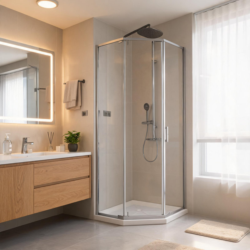 36 inch x 36 inch x 4 inch White ABS Neo-Angle Shower Base with Anti-Skid Surface