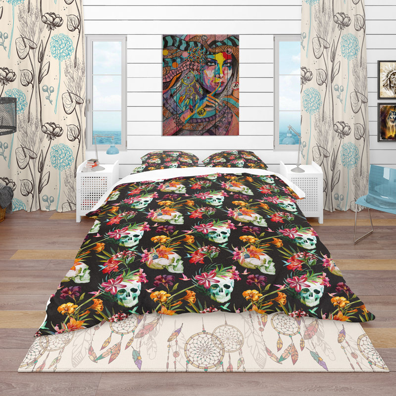 Ensemble de housse de couette bohémienne en microfibre noire, Housse de couette très grand + 2 taies décoratives