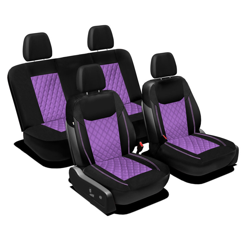 Ultra Modern Quilted Leatherette Seat Covers Full Set, Purple