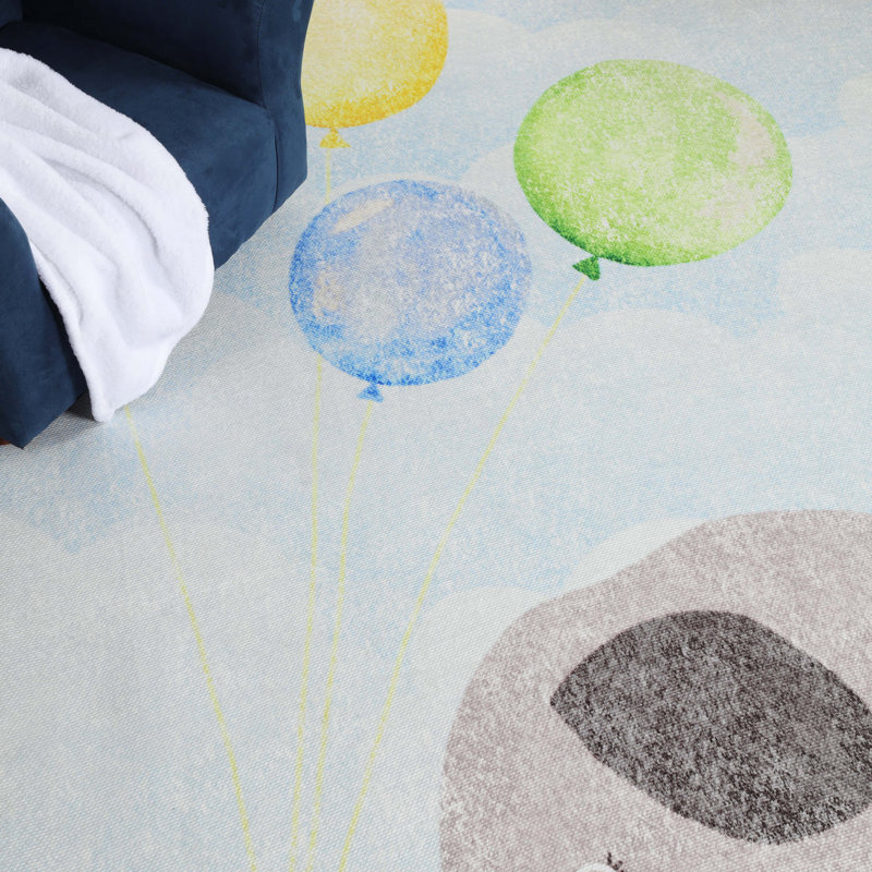 Tapis d'intérieur pour enfant Cortes Elephant, Rectangle 5 pi x 7 pi 6 po, Bleu pastel