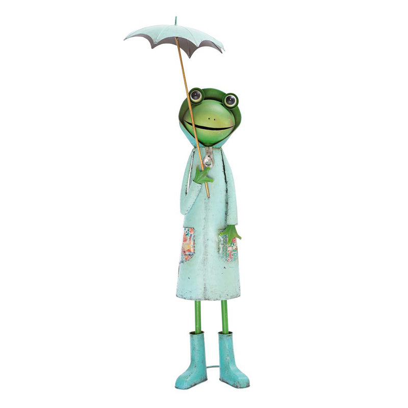 Leotilde Frog Metal Garden Statue, Blue