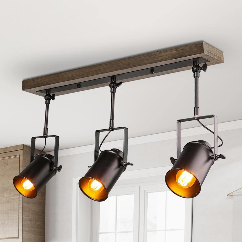 Ensemble de rail d'éclairage 3 lumières, Noir / brun noyer