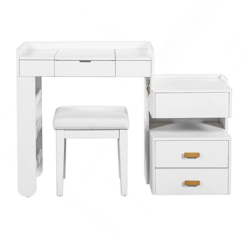 Meuble-lavabo 3 en 1 avec miroir rabattable, éclairage à DEL, tiroirs amplement réglables - Coiffeuse multifonctionnelle élégante pour la maison, blanc