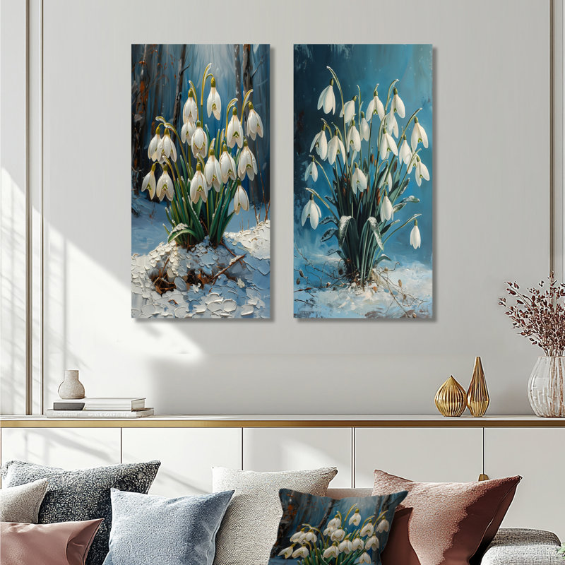 Ensemble de 2 pièces d'art mural blanc et bleu glace, Ne s’applique pas, Toile tendue sur cadre, H 28 po x l 24 po
